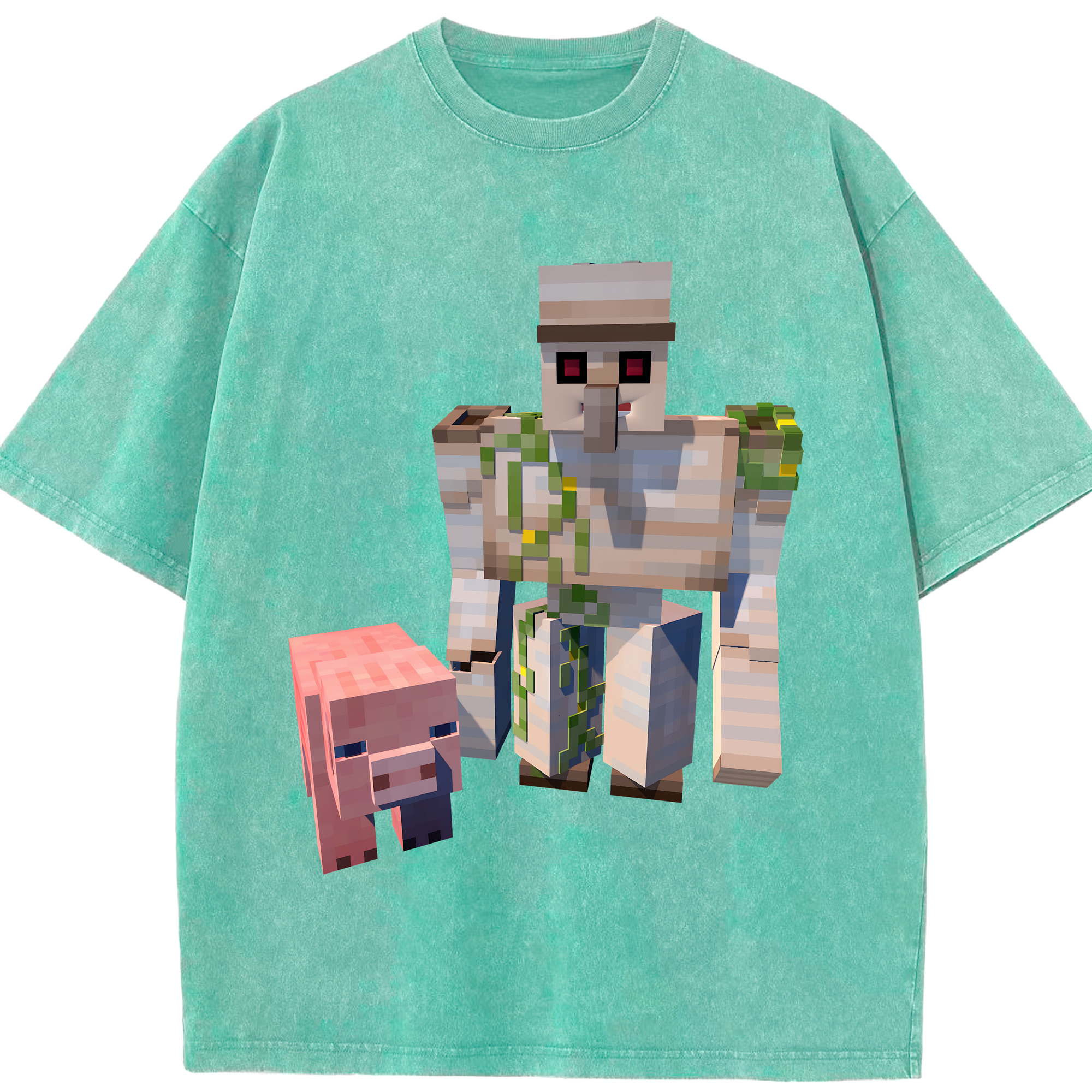 （画像用） マインクラフト ブロックの世界 Minecraft MC Block world 綿100% ヴィンテージ風 半袖Tシャツ（フロントプリント）